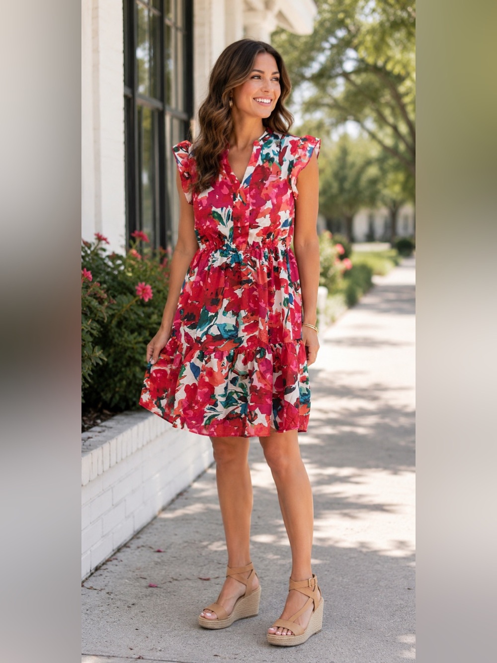 NWOT Floral Red Tiered Sundress